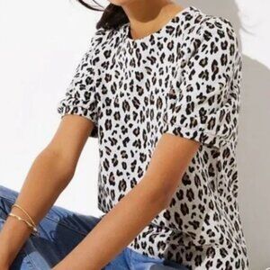 LOFT Cheetah Print Sweater Top Puffy Short Sleeves xs